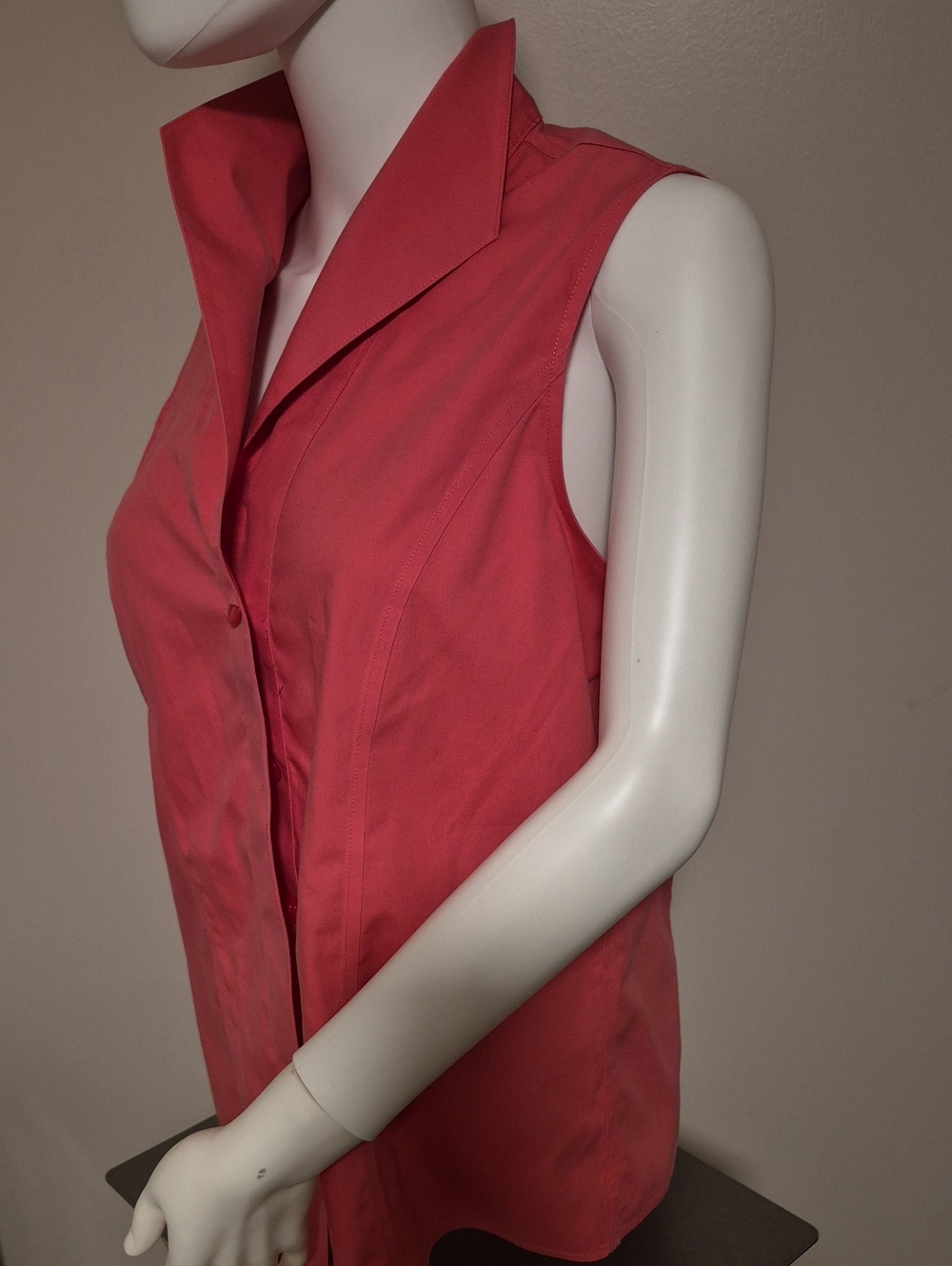 Coral-Pink Sleeveless Button Down No IRON  Blouse SIZE 12